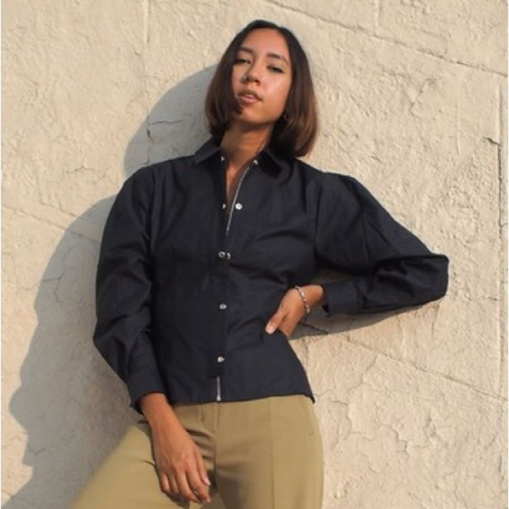 NWT Thakoon Puff Sleeve Shirt Jacket in Navy, Size 4, Small.